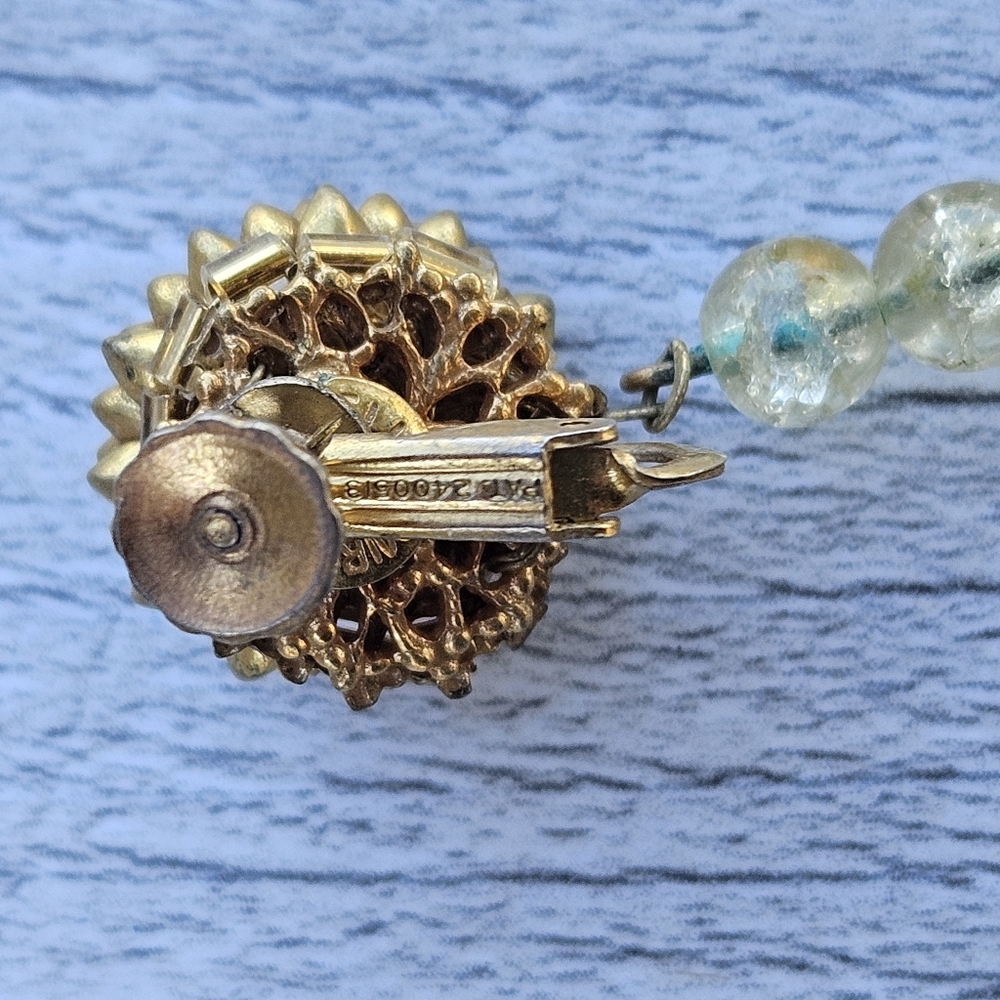 Miriam Haskell Earrings vintage Clips dangle drop beads Gold Tone - Picture 4 of 7